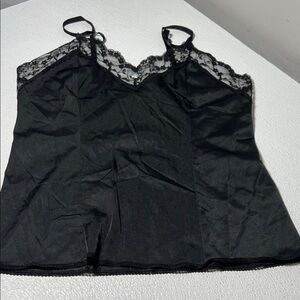 Body Chic Black Satin and Lace-Trim Camisole Top - Women Intimates Size Medium